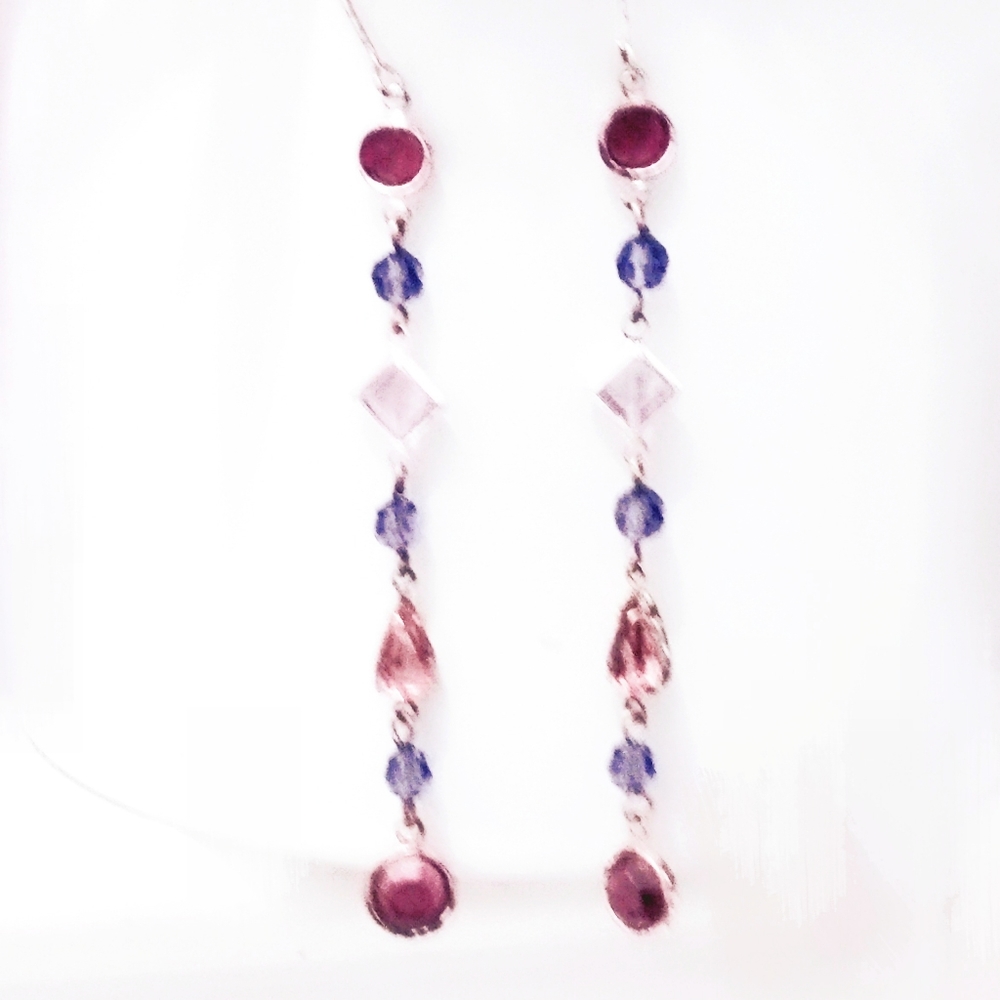 Vintage Sterling Amethyst & Pink Quartz Long Earrings - Picture 2 of 8